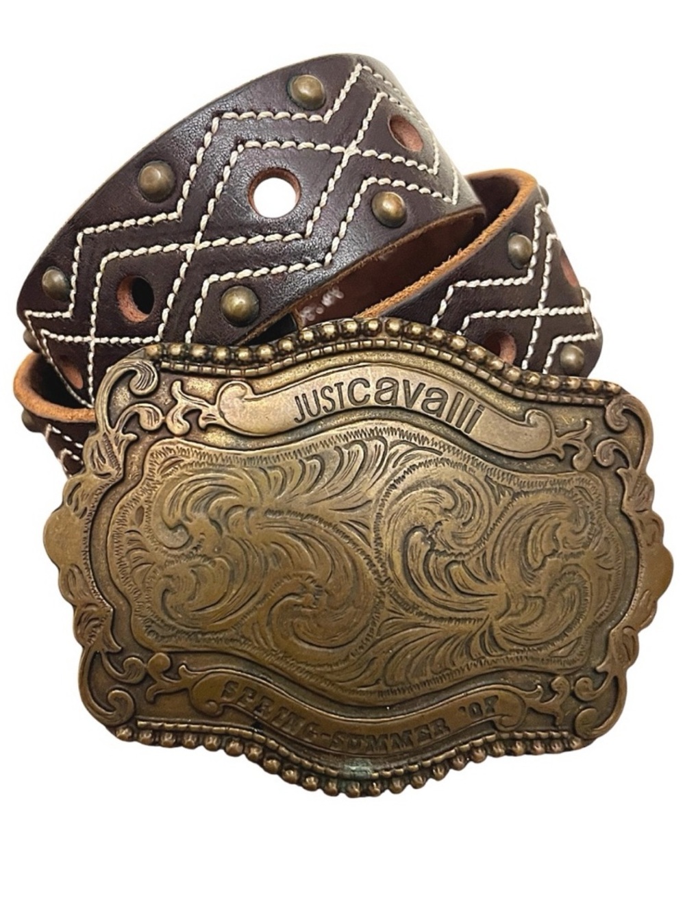 Just Cavalli SS07 Archive Western Studded Leather Belt Made in Italy